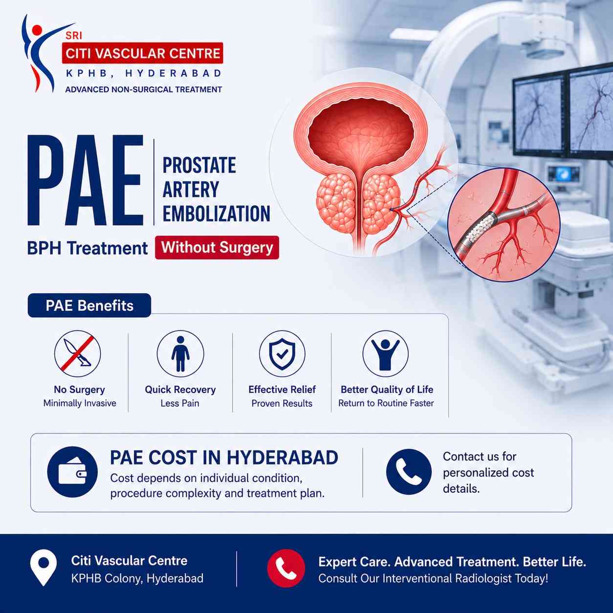 PAE prostate artery embolization cost Hyderabad price BPH treatment without surgery