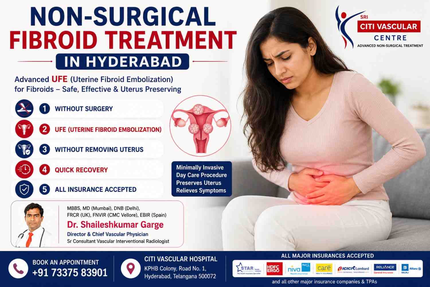 Fibroid treatment without surgery in Hyderabad using UFE/UAE minimally invasive procedure
